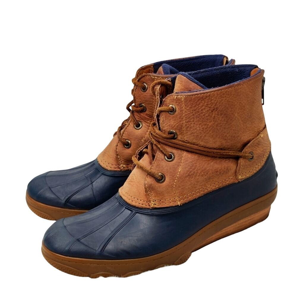 Brown blue Sperry Duck rain Boot sz 7